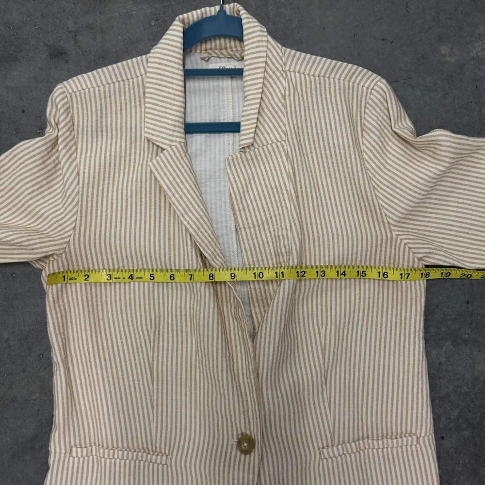 Maurices Womens Medium Tan White Striped 3/4 Sleeve Single Button Casual Blazer - Picture 7 of 7